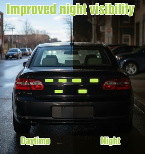100 Pcs Reflective Stickers, Reflective Stickers Outdoor Waterproof Self-Adhesive Stick on Green Reflectors Sticker for Bike Helmet Car Motorcycle Night Riding, Fluorescent Green 1.18" X 3.15"
