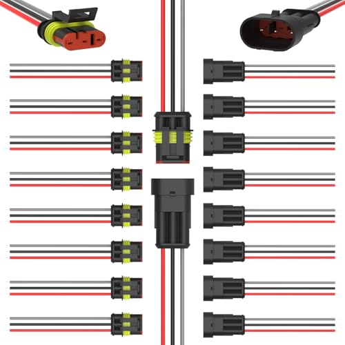 3 Pin Waterproof Electrical Wire Connectors 10 Pack Weather Pack Connectors Kit 20AWG Male and Female Automotive Wire Connectors for Car Truck Motorcycle Boat Auto Wiring - size: 3pin-10Pack