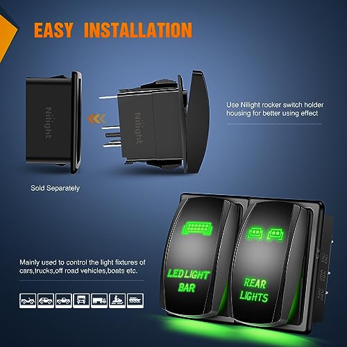 Nilight 2 Pack Rear Lights Rocker Switch Led Light Bar 5Pin Laser On Off SPST Switches 20A/12V 10A/24V Red LED with Jumper Wire Set for Cars Trucks Boats RVs - color: Green, size: led light bar+REAR LIGHTS