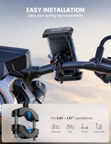 Lamicall Bike Motorcycle Phone Mount - [1s Quick Lock] Bike Cell Phone Holder Clip, Bicycle Scooter Handlebar Clamp, for iPhone Air, 17 16 15 Pro Max, Galaxy S25 S24 Ultra, 6-7.2" Phones - color: Gray