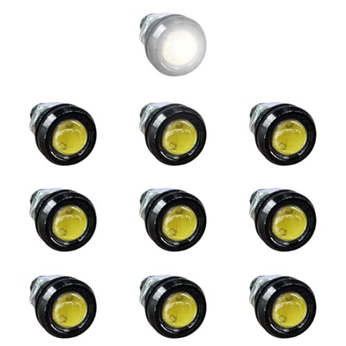 KITUREK 10PCS 18mm Car Eagle Eye LED Bulbs, 12V Ultra-thin Motorcycle Daytime Running Lights, Waterproof DRL Bumper Fog Light Small Bulbs, Tail Backup Reverse Marker Lights for Car Motor (White) - color: White