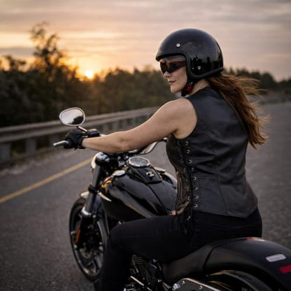 Milwaukee Leather Women's Classic Biker Vest - Premium Leather, Zipper Front, Concealed Carry, Rider Fit Design - color: Black, size: Medium