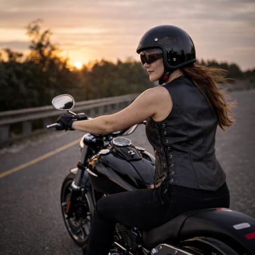 Milwaukee Leather Women's Classic Biker Vest - Premium Leather, Zipper Front, Concealed Carry, Rider Fit Design - color: Black, size: 4X-Large