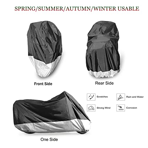 BAIONE Waterproof Motorcycle Dust Cover with Lock Holes for Indian Chief, Chieftain Roadmaster,Dark Horse, Springfield, 116 Inches XXXX Large(Black and Silver)