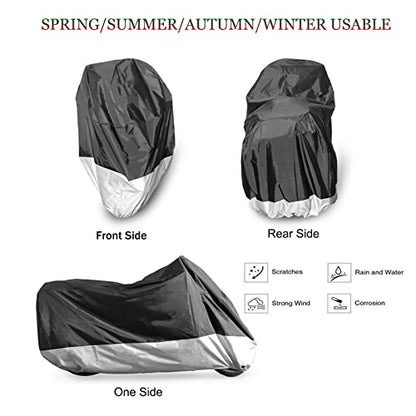 BAIONE Waterproof Motorcycle Dust Cover with Lock Holes for Indian Chief, Chieftain Roadmaster,Dark Horse, Springfield, 116 Inches XXXX Large(Black and Silver)