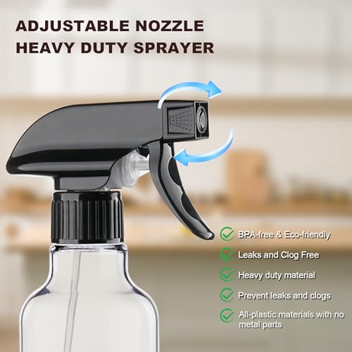 Plastic Spray Bottles 12oz 2 Pack Adjustable Mist/Stream Spraying Heavy Duty Square Water Spray Bottles for Hair, Cleaning Solutions, Plants, Cooking，BBQ，Essential Oils (BlackClear) - color: BlackClear