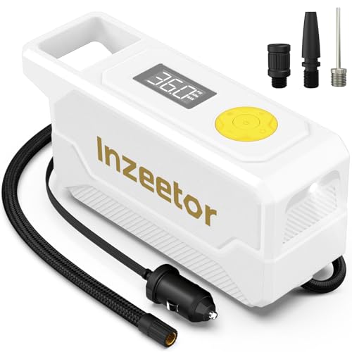 150 PSI Tire Inflator Portable Air Compressor, 12V DC Auto Shutoff Air Pump with Digital Pressure Gauge and Emergency LED Light for Car Tires, Bicycle & Balloons, White - color: White