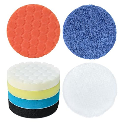 Buffing Polishing Pads 5 Inch - 7Pcs Car Buffer Foam Pad Kit with Hook and Loop, Compound Cutting Sponge and Wool Pad for Polishing and Waxing - size: 5 inch