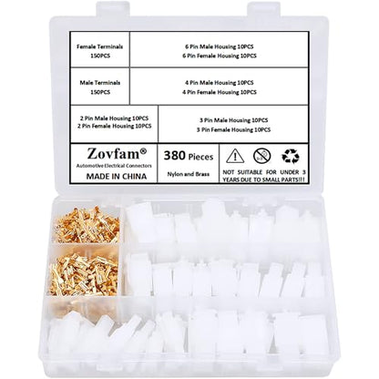2.8mm Automotive Electrical Wire Connectors Kit 2 3 4 6 Pin Male Female Socket Plug and Pin Header Crimp Wire Terminals for Car, Motorcycle, Truck, Scooter, Boats, Ebike, Electric Instruments 380PCS