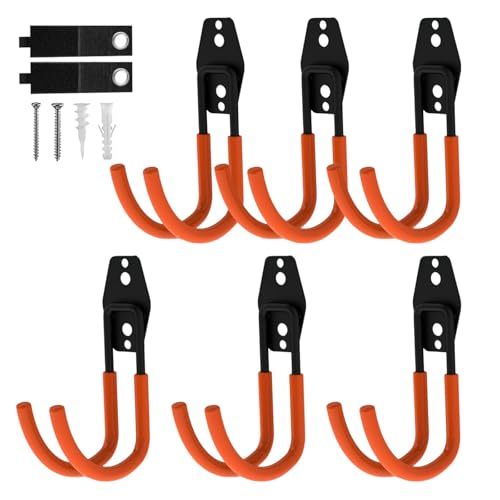 CBWLWJ 6 Pack Heavy Duty Wall Hooks for Hanging - Anti-Slip Coating, Solid Steel 4.3 Inch Large Round Hooks for Ladder, Bikes, Tools and More(Orange) - color: Orange, size: Large Round-6pcs