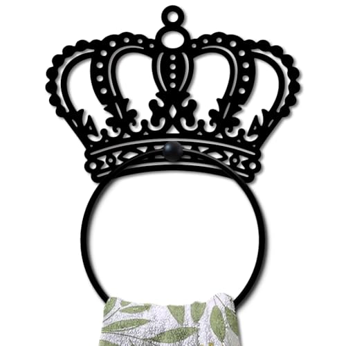 MAYJOYDIY Crown Metal Towel Ring, King Queen Crown Black Hand Towel Holder, Artistic Royal Coronet Hanging Ring Wall Mounted Decorative Bathroom Accessories for Bathroom Kitchen Home Decoration Gift - color: Crown