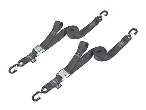 PowerTye Cam Buckle Tie Down Straps – 2 inch x 12ft Straps with Latch Hooks – Ideal for Motorcycle, ATV, Trailers, and Truck Bed Cargo – 600 lb WLL & 1,800 lb Break Strength – USA Made, Black (Pair) - color: Black