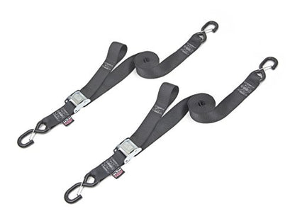 PowerTye Cam Buckle Tie Down Straps – 2 inch x 12ft Straps with Latch Hooks – Ideal for Motorcycle, ATV, Trailers, and Truck Bed Cargo – 600 lb WLL & 1,800 lb Break Strength – USA Made, Black (Pair) - color: Black