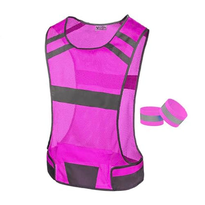 Mesh Reflective Running Vest with Inside Pocket & 2 Bands, Pink Small - color: Pink, size: Medium