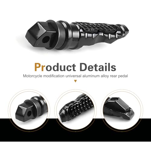 2 PCS Motorcycle Footpegs, Aluminum Alloy 8mm Motorcycle Screw Hole Footrests, Anti-slip Lightweight Rear Foot Pegs, Sport Modification Accessories, for Most Motorcycles, E-bikes (Black)