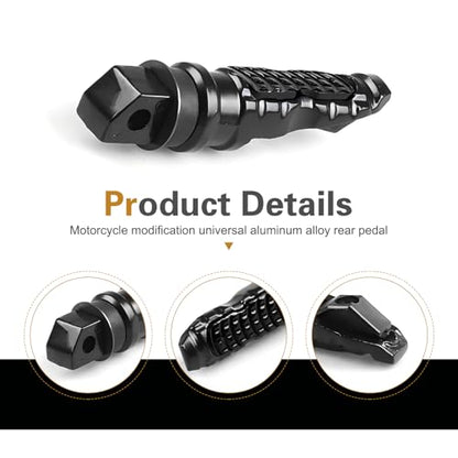 2 PCS Motorcycle Footpegs, Aluminum Alloy 8mm Motorcycle Screw Hole Footrests, Anti-slip Lightweight Rear Foot Pegs, Sport Modification Accessories, for Most Motorcycles, E-bikes (Black)