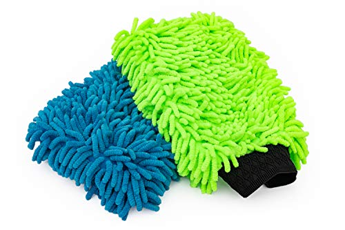 The Rag Company - Premium Chenille Microfiber Knobby Wash Mitts - Perfect for Car Washing and Detailing; Scratch-Free, Lint-Free, Double-Sided, Plush, and Absorbent; Lime Green + Blue (2-Pack) - color: Lime Green + Blue