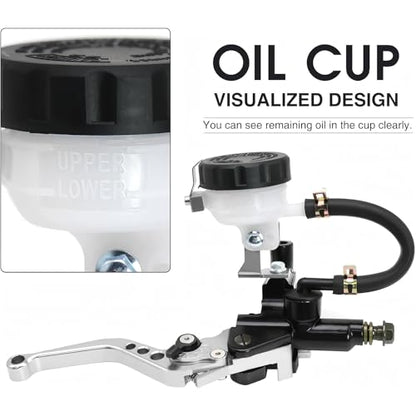 Universal Motorcycle Brake Clutch Pump Lever with Hydraulic Master Cylinder Reservoir Set Left & Right CNC Suitable for 50-300cc Motorcycles with 7/8" 22mm Handlebars - color: Silver
