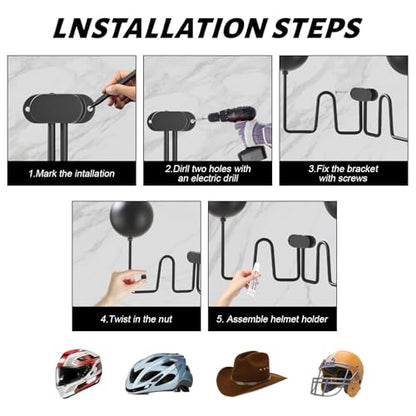 Longzhuo Helmet Wall Mount, 2-Spherical 180° Swivel Motorcycle Helmet Holder Wall Mount, Motorcycle Accessories, for Helmet, Hat, Cap, Sportswear, Racing Suit, Black