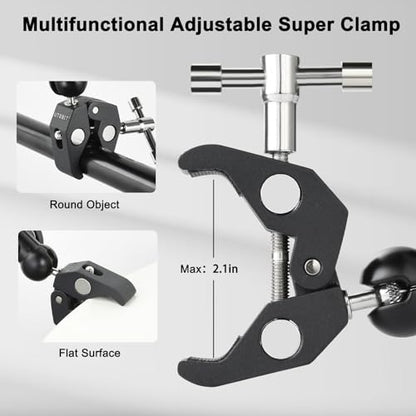 UTEBIT Super Clamp Camera Mount with 360° Ballhead Magic Arm, Black | Super Clamp Mount with 1/4" and 3/8" Thread, Desk/Bike/Bicycle/Motorcycle/ Handlebar for GoPro, Phone, Camera, Monitor
