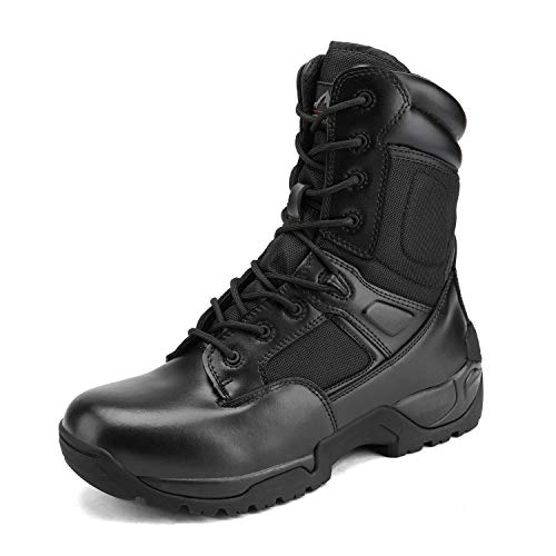NORTIV 8 Mens Military Tactical Work Boots Hiking Side Zip Leather Outdoor Motorcycle Combat Boots Response - color: Black, size: 12