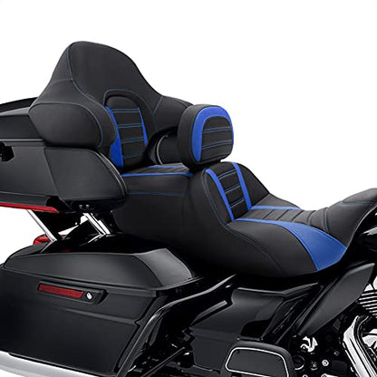 HR3 Wrap Around Backrest Pad for King Trunk Chopped Trunk Compatible with 2014-later Harley Touring Road King Road Glide Street Glide Electra Glide (Blue Stitches) - color: Blue Stitches