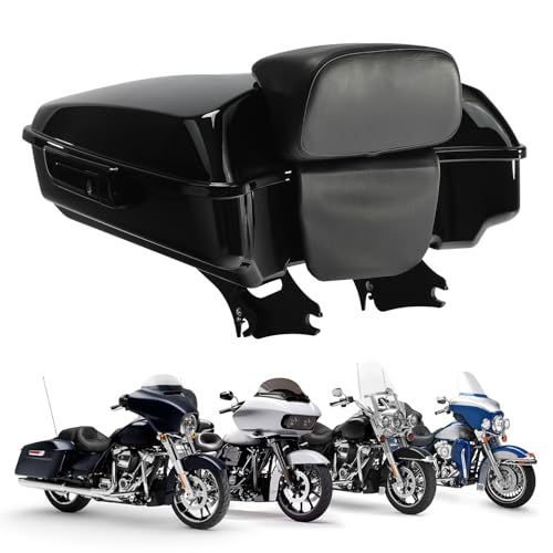 TCT-MOTORPARTS Vivid Black Chopped Tour Luggage Trunk w/Mount Rack Backrest Bracket Fit for Harley 2014-2025 Touring Models Road King Road Street Electra Glide Ultra-Classic - color: Fit for Vivid Black, size: Chopped Trunk+Black Mount Rack