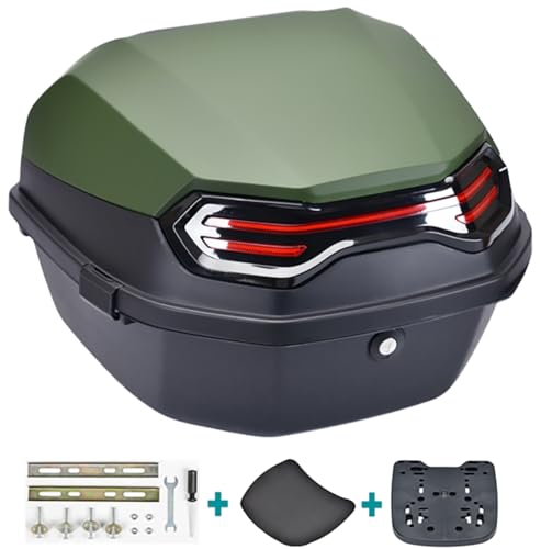 Universal Motorbike Top Cases, Motorcycle Tour Tail Box Scooter Moped Trunk Luggage Top Case for Helmet Storage, Lockable Waterproof Carrier Hard Plastic Case,Green - color: Green