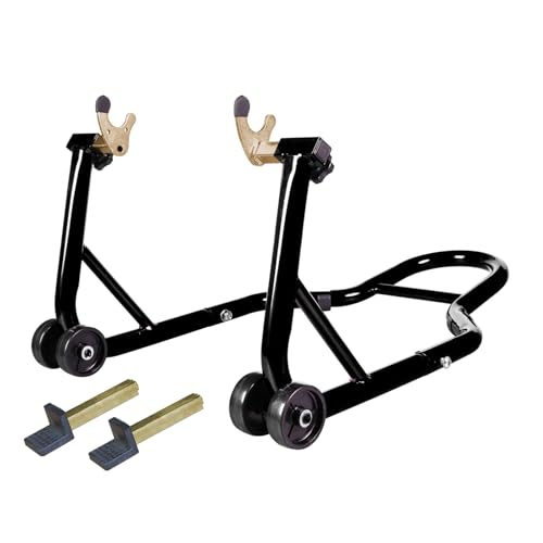 Big RED Motorcycle Stand 500LB, Adjustable Sport Bike Front and Rear Wheel Lift Stands, Fit for Yamaha, Kawasaki, Honda, Suzuki, Black, U+L - color: Black