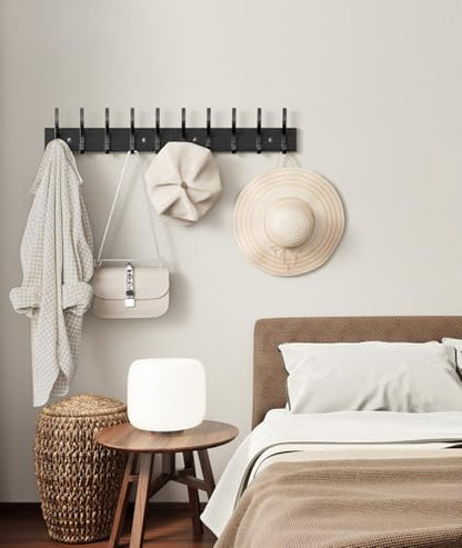 Optish 2 Pack Wooden Coat Rack Wall Mount, 16.1" Rustic Coat Hanger Hooks Wall Mount, Wall Coat Rack for Hat, Clothes, Bags, Jacket - Black - color: Black