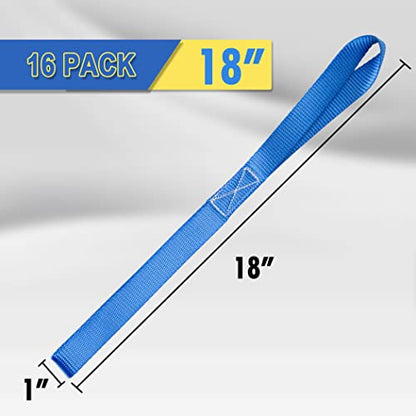 Cartman 16 Pack 1"x18" Soft Loop Motorcycle Tie Down Straps 3600lbs Load Capacity Tie-Down Loops for Secure Trailering of Bikes, ATV, Lawn Equipment, Blue - size: 16pk Blue 3600lbs