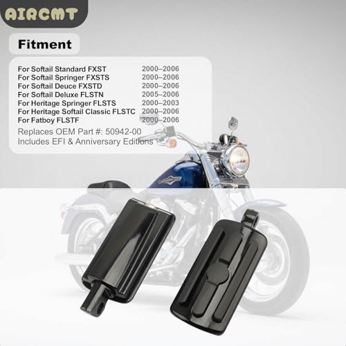 Passenger Footpeg Mounting Kit with Pegs Compatible with Harley Softail FXST FLSTC FLSTF FXSTD FLSTS FLSTN 2000-2006 Replaces OEM 50942-00 - Black