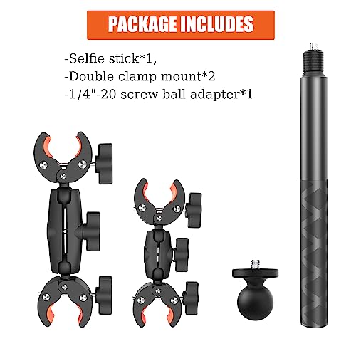Motorcycle Camera Mount for Insta360, Bike Handlebar Clamp Mount with Invisible Selfie Stick, Anti-Vibration & No Collapse Stable Mount for Insta360 X5 X4 X3 ONE RS, GoPro MAX 2, DJI OSMO 360