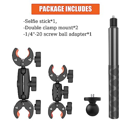 Motorcycle Camera Mount for Insta360, Bike Handlebar Clamp Mount with Invisible Selfie Stick, Anti-Vibration & No Collapse Stable Mount for Insta360 X5 X4 X3 ONE RS, GoPro MAX 2, DJI OSMO 360