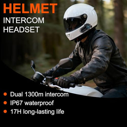 Group Intercom Headset for Motorcycle Helmets 10+N Riders Communication System， 1.8 Mile Range， 2.4G/BT 5.4， Private Chat， Perfect for ATV， UTV， Snowmobile Adventures，1 Pack