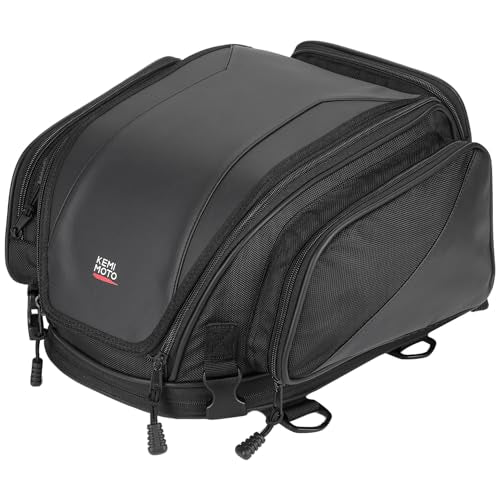 KEMIMOTO Tail Bag 18-22L Expandable Sissy bar Compatible with Can-Am Ryker 900/600/Sport/Rally Edition, 1680D Oxford+PU Leather Waterproof/6 Adjustable Straps,Luggage Seat Travel Rear Rack Bag