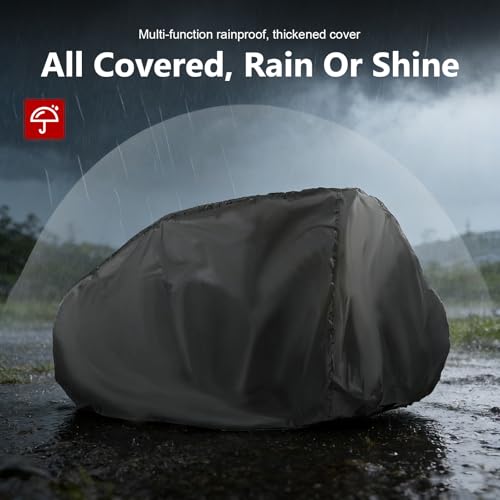 Motorcycle Cover, Outdoor Waterproof Motorcycle Cover, Motorcycle Full Cover Accessories with Storage Bag, Universal Foldable Durable Motorcycle Protective Cover Replacement (Black)