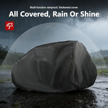 Motorcycle Cover, Outdoor Waterproof Motorcycle Cover, Motorcycle Full Cover Accessories with Storage Bag, Universal Foldable Durable Motorcycle Protective Cover Replacement (Black)