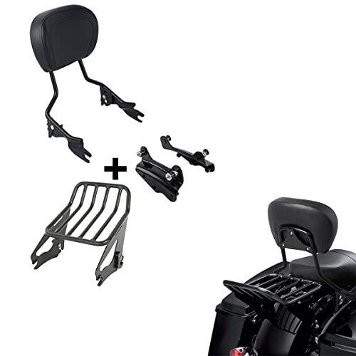 XFMT Detachable Sissy Bar Passenger Backrest Pad W/Luggage Rack & 4-Point Docking Hardware Kits Fit For Harley Touring Road King Street Glide Road Glide Electra Glide 2009-2013, Black - color: Black Curves Luggage Rack, size: For Harley Touring 2009-2013