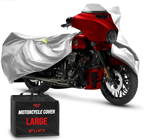 Badass Moto Ultimate Motorcycle Cover For Harley Davidson Street Glide Cover, All Season Harley Motorcycle Cover Waterproof Outdoor Storage Cover For Harley Davidson Bike Cover Road Glide. Gray, Large - color: Light Gray, size: [L] 97"L x 41"W x 57"H
