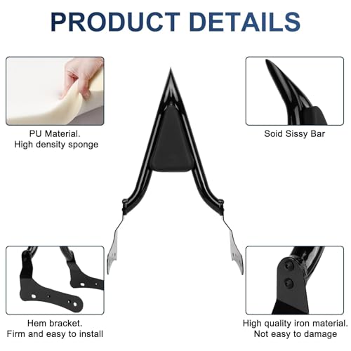 25" Rear Passenger Backrest - PSLER Vulcan S650 Sissy Bar Detachable Sissy Bar with Pad for Vulcan S EN 650 VN650 S650 650cc 2015-2024