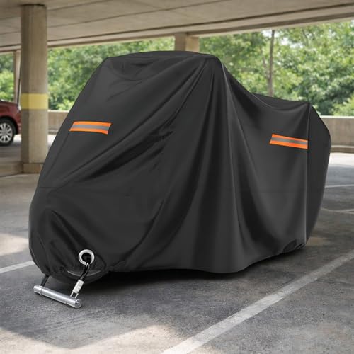 190T Waterproof Motorcycle Cover, Thickened Oxford Motorbike Cover with Lock Hole & Reflective Strips, All-Weather Outdoor Protection for Motorcycles