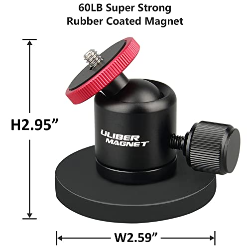 ULIBERMAGNET 60lb Magnetic Camera Mounting Base with Mini Ball Head, Super Strong Rubber Coating Neodymium Magnet with 1/4’’-20 Male Thread Stud for Security Camera. - style: 2.59INCH Magnetic Camera Mounts