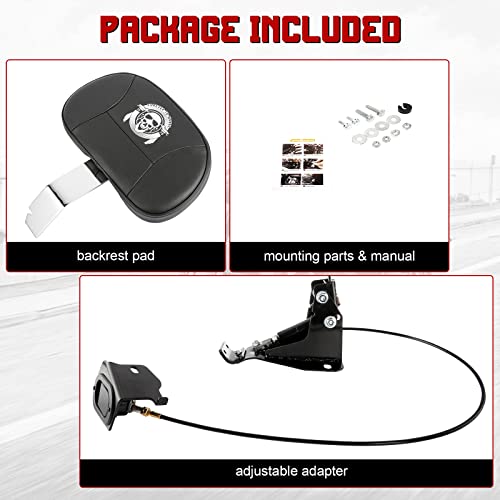 INNOGLOW Motorcycle Backrest - Adjustable Detachable Driver Rider Backrest Chrome Back Rest Pad Fit for Harley Davidson Touring Street Glide Electra Glide Road Glide Road King CVO 2009-2020 - color: Style-2/Chrome Arm(with skull printed)