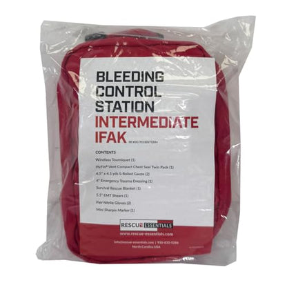 Rescue Essentials Stop the Bleed Intermediate IFAK Trauma Kit – Red Nylon Pouch, Compact 6.5"" Emergency Bleeding Control Kit for First Aid, Outdoor, Tactical & Public Access Use, 1 Count