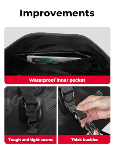 KEMIMOTO Waterproof Motorcycle Dry Bag – Duffle Tail Bag Soft Luggage, 25L/40L/65L Large Capacity with 4 Quick-Release Straps, Dustproof for Touring, Adventure, Motorcycling & Camping Black - size: 40L