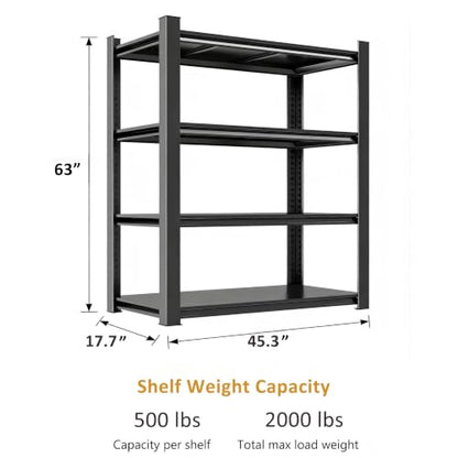 45"Wx18"D Heavy Duty Garage Shelving Unit, 4-Tier Adjustable Metal Storage Shelves, 2000 lbs, Industrial Shelf Rack Organizer for Garage, Basement, Warehouse, Pantry, Kitchen, Black, 63"H - size: 4 Tier | 63" H x 45" W x 18" D