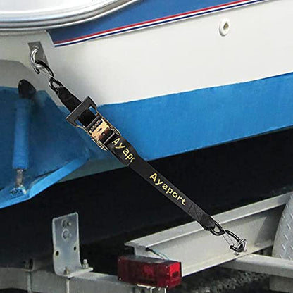 Ayaport Boat Trailer Transom Tie Down Straps for Boat Jet ski Kayak Canoe 4 Feet 1.6 inches 5000lbs Break Strength Heavy Duty Ratchet Straps with S Hooks, Pack of 2 - size: 1.6" x 4'