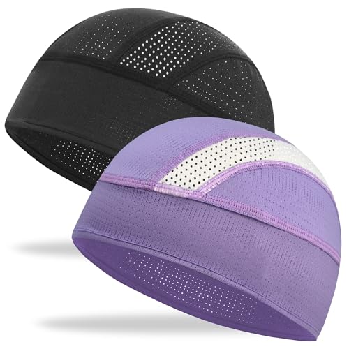 Cooling Skull Cap Helmet Liner-Lightweigh Mesh Sweat Wicking Beanie Caps for Hard Hat,Motorcycle,Cycling,Running - color: 2-black+light Purple