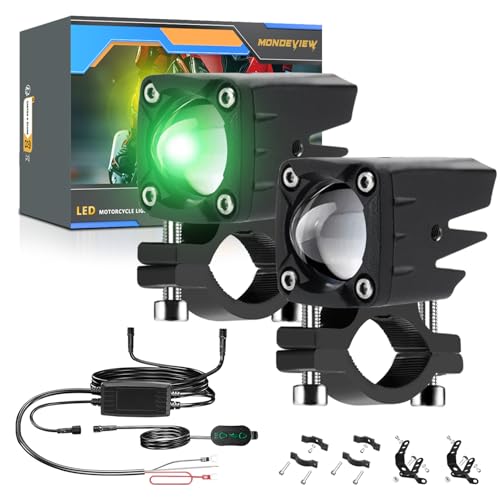 MONDEVIEW LED Motorcycle Auxiliary Light Kit, 5 Modes, Spot Driving Lights, Compatible with Tractor Truck ATV UTV SUV Boat - color: Green